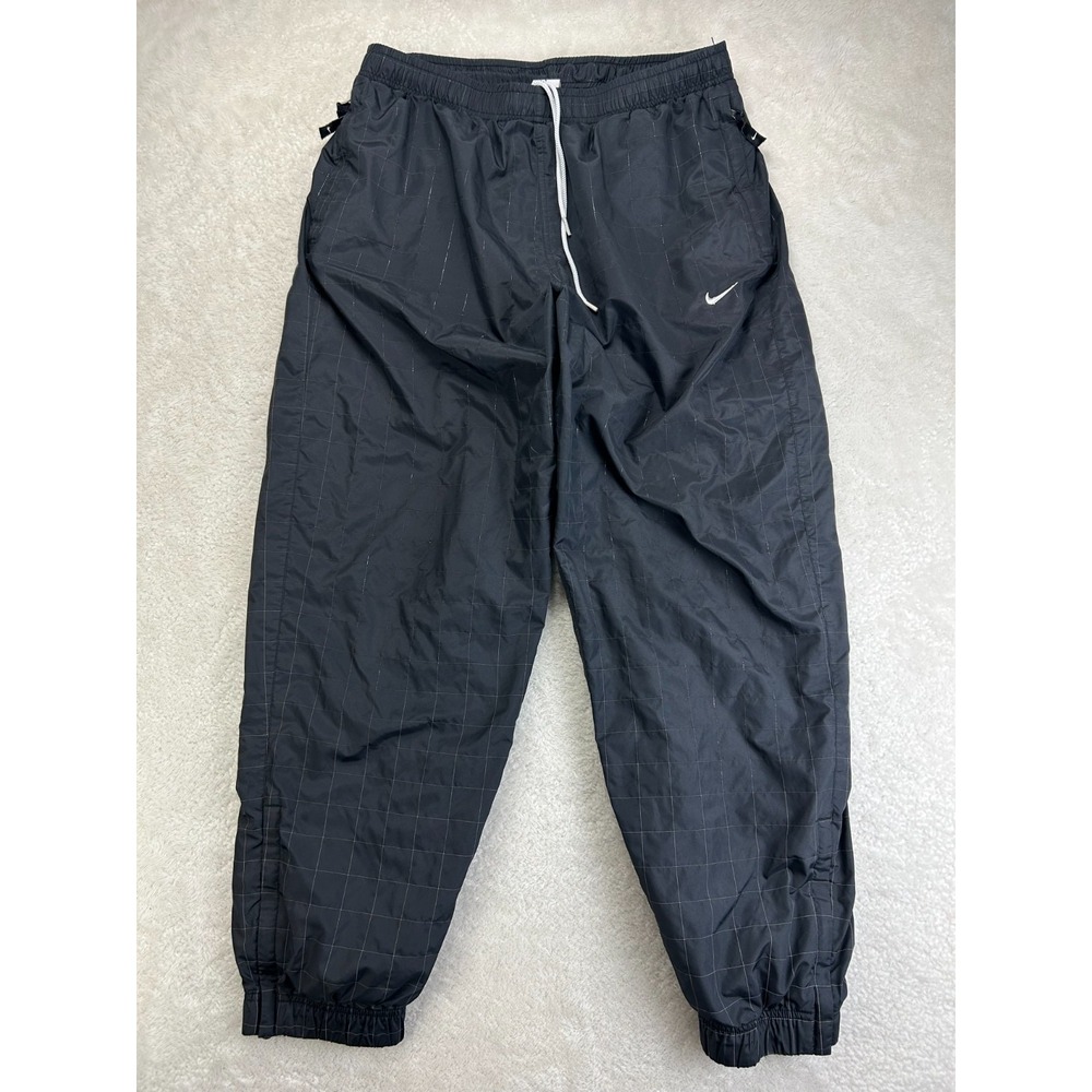 Nike Track Pants Mens Black Grid Pattern Lined Cuffed Drawstring Elastic Waist